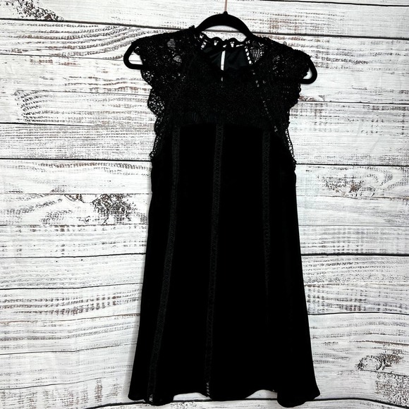 Lulus Crochet Black Mini Dress Keyhole Back Ruffle Dressy Small - Picture 1 of 3